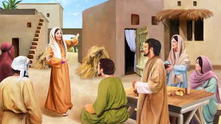 撒玛利亚的妇人到城里传讲主耶稣的话